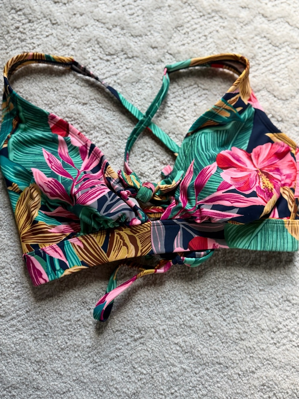 Kona Sol Floral Bikini Top in Pink, Green & Navy